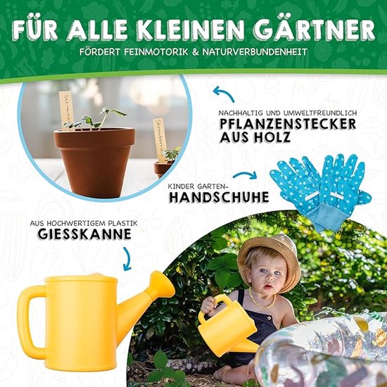 0-delige Kinder Tuingereedschap Set - Metalen Tuinset voor Kinderen vanaf 3 Jaar - Inclusief Gieter, Handschoenen & Draagtas - Geschikt voor Tuin, Zand & Strand — afbeelding 2