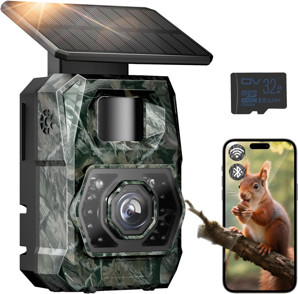 Wildcamera met WiFi - Nachtzichtcamera Bewegingsmelder - Dieren Observeren - Zonne-energie Accu - 48 MP - Groen