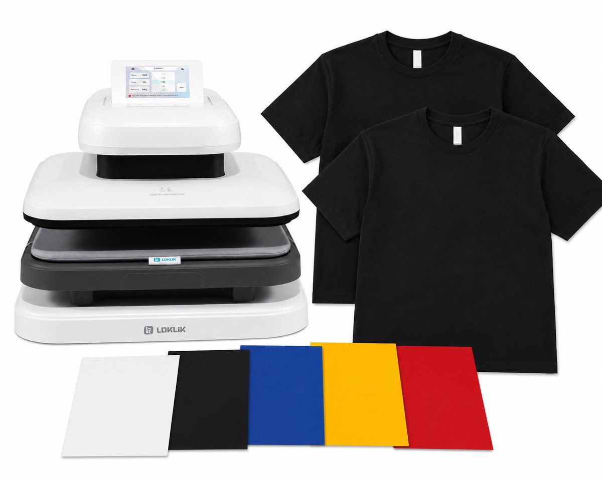 LOKLiK ImPress Auto 2-Smart Starter Set Wit | Hittepers + HTV Flexfolie + T-shirts