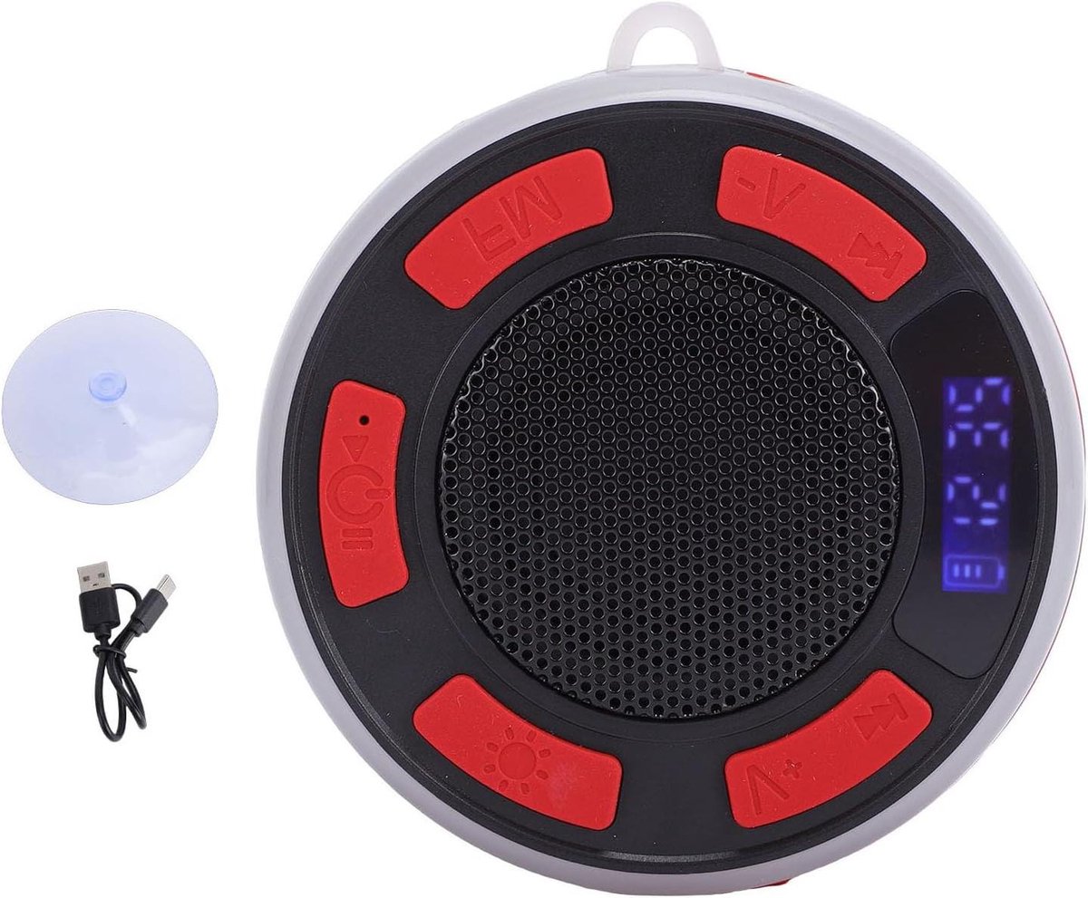 Draadloze Douche Speaker - Waterdichte Speaker - Muziek Luisteren - Met LED Klok - 10 Meter Bereik - Rood
