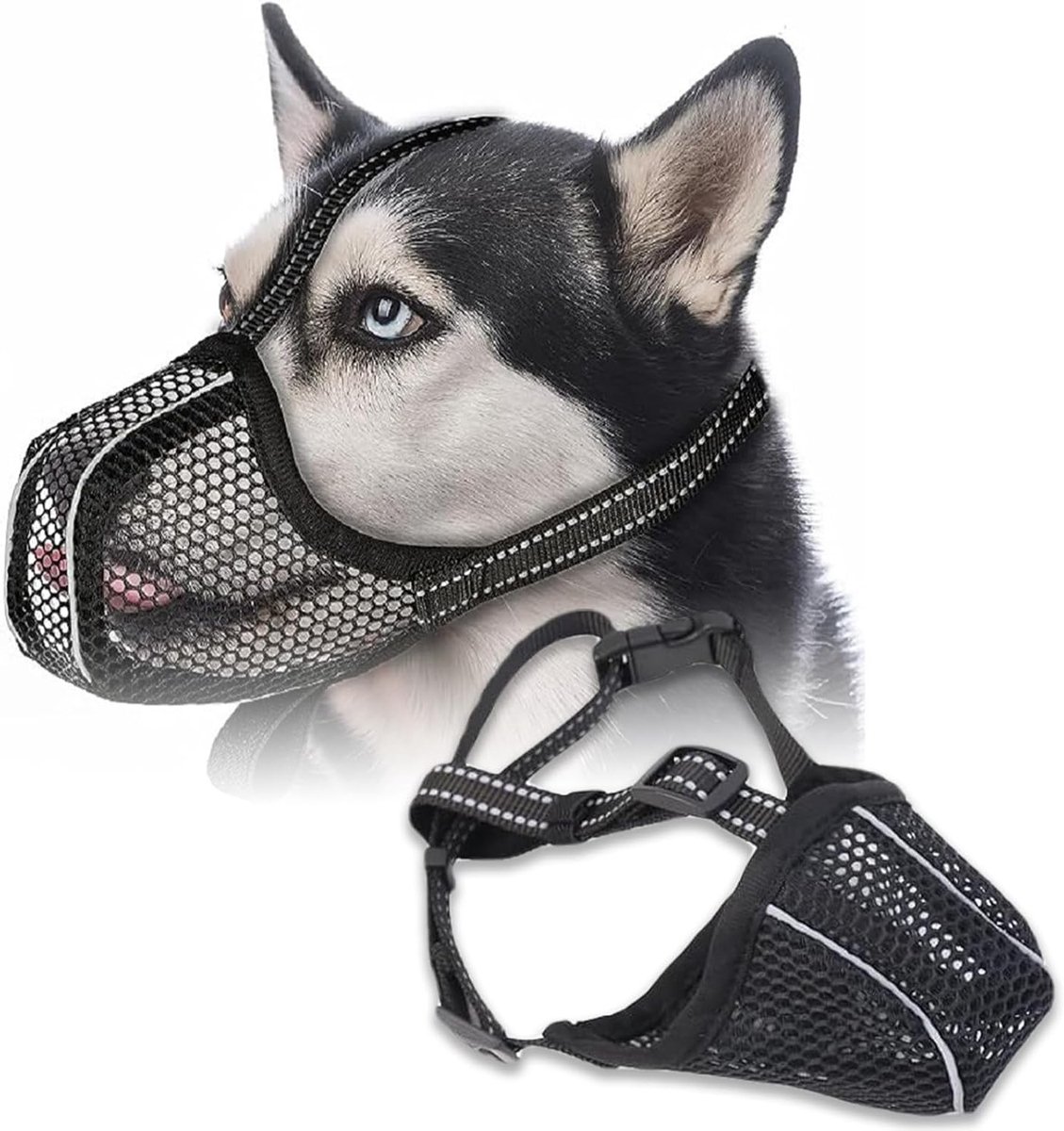 Verstelbare muilkorf voor grote en middelgrote honden - Comfortabel, ademend mesh, voorkomt bijten en eten - Geschikt voor XL honden