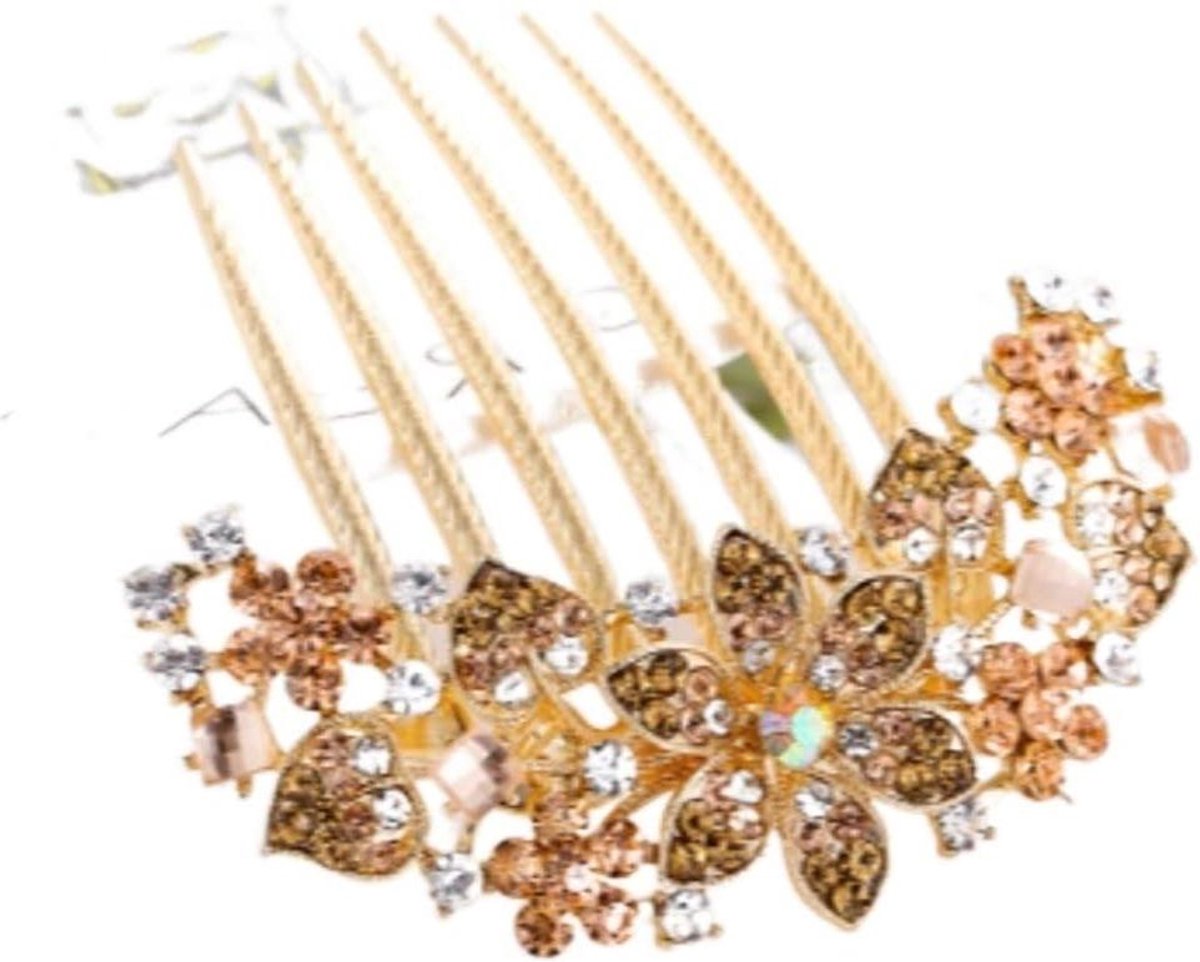 Haar Zijkam - Decoratieve Kam - Bruiloft Accessoire - Kristal Diamant - 2.54 cm - Champagne