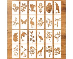 Herbruikbare sjablonen voor bloemen, bladeren en dieren - 24 stuks voor kunst en interieurdecoratie