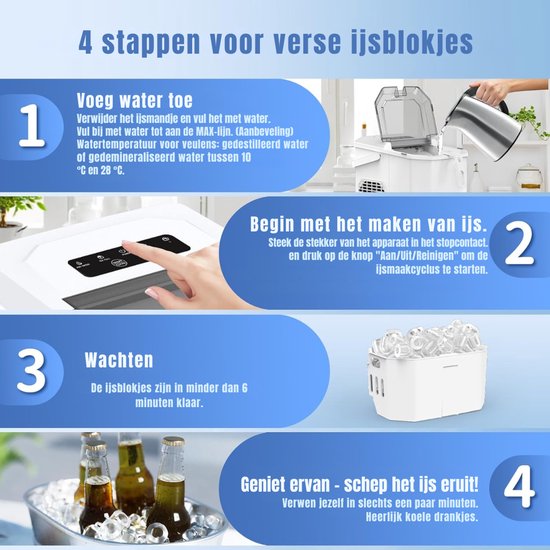 AHD® Ijsblokjesmachine - Ijsblokjesmachine Crushed Ice - Ijsblokjes Machine - Ijsblokjesmakers - Ijsmachine - Wit - 30cm x 23cm x 29cm van Ahd — afbeelding 4