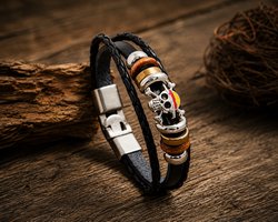 Enluxe One Piece Straw Hat Armband – Unisex PU Lederen Armband met Luffy Bedeltjes voor Anime Fans