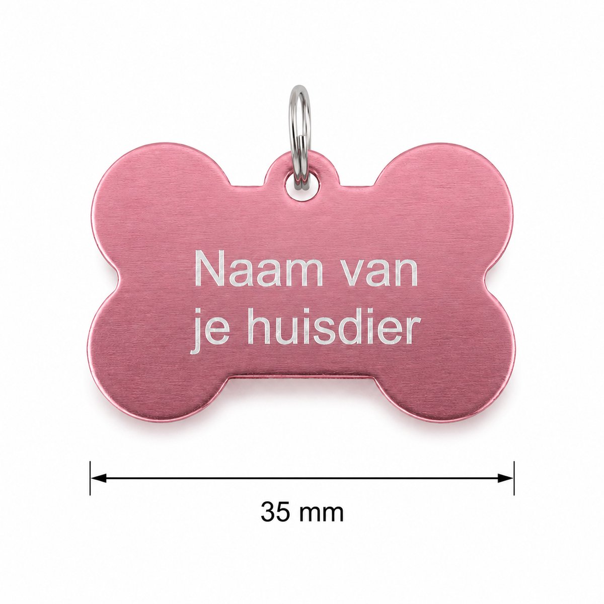 Gepersonaliseerde huisdierpenning voor hond en kat – Lichtroze botvormige naamplaat huisdier van geanodiseerd aluminium – Dierenpenning met gravure – Naam, telefoonnummer en adres – 35 mm