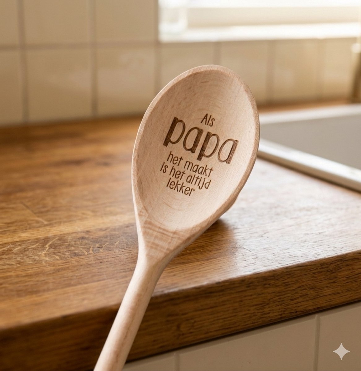 Gepersonaliseerde houten lepel voor papa – Vaderdag cadeau met naam en gravering – “Als papa het maakt is het altijd lekker”