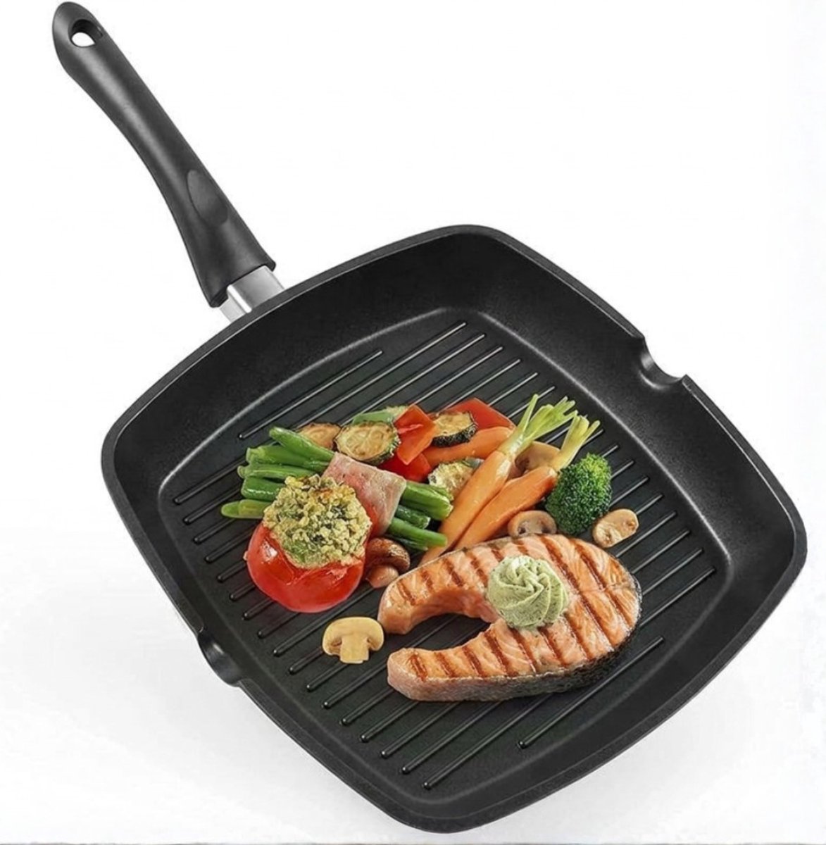 MKSS® Grillpan Inductie - Grillpannen Gietijzer - BBQ - Zwart