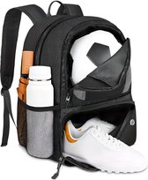 CarryQuest® - Sac à dos de sport Football et Basketball - Sac à dos de sport avec compartiment pour ballon - Compartiment pour chaussures - Compartiment pour ordinateur portable 15,8 pouces - Déperlant - Sac de gym Sac d'entraînement - Noir