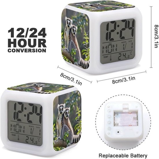 Digitale Wekker - Nachtlampje Klok - Wakker Worden - 7 Kleuren Licht - 8 cm Kubus - Wit — afbeelding 5