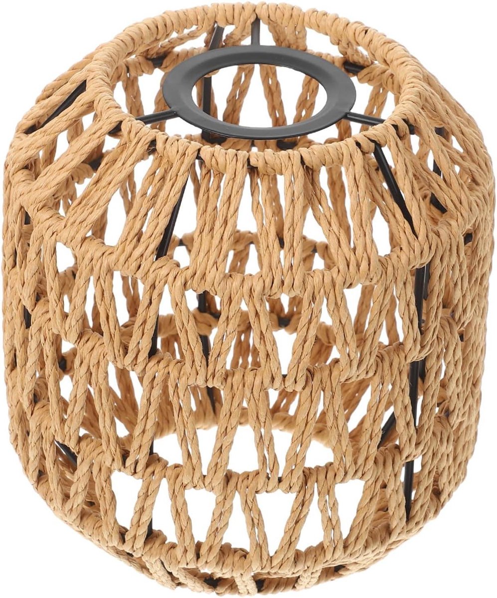 Geweven Lampenkap - Papieren Touw - Sfeervol Licht - Handgeweven Design - 16.5 x 15.5 cm - Khaki