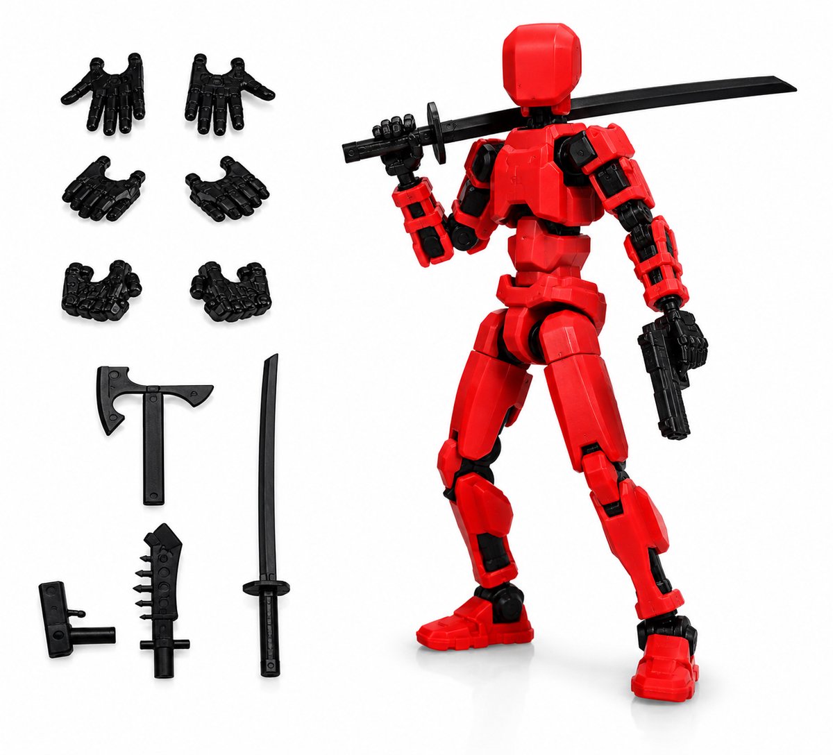 Enluxe Rode T13 Action Figure - Flexibele beweegbare pop met speelgoedwapens