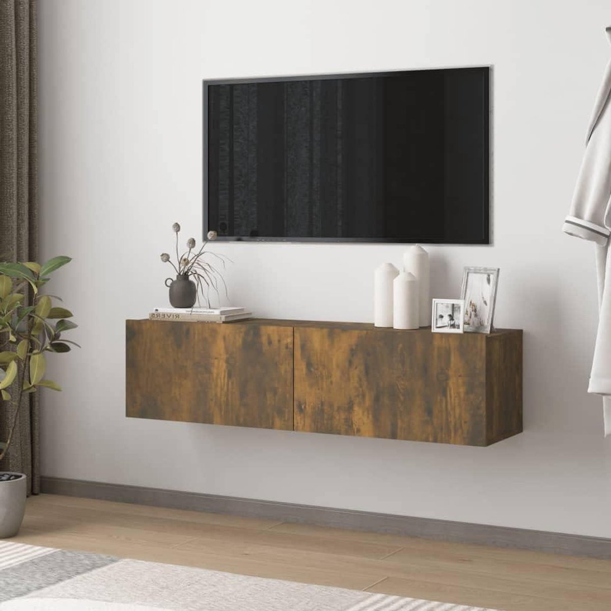 TV Wandkast - Lowboard TV Tafel - Praktische Opslag - Eenvoudige Wandmontage - 120 x 30 x 30 cm - Rookeiken
