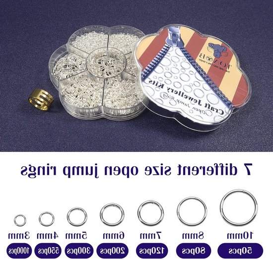 2300 Stuks Springringen en Splitringen in Zilver van 3 tot 10mm voor DIY Sieraden en Kettingen met Ringopeners — afbeelding 2