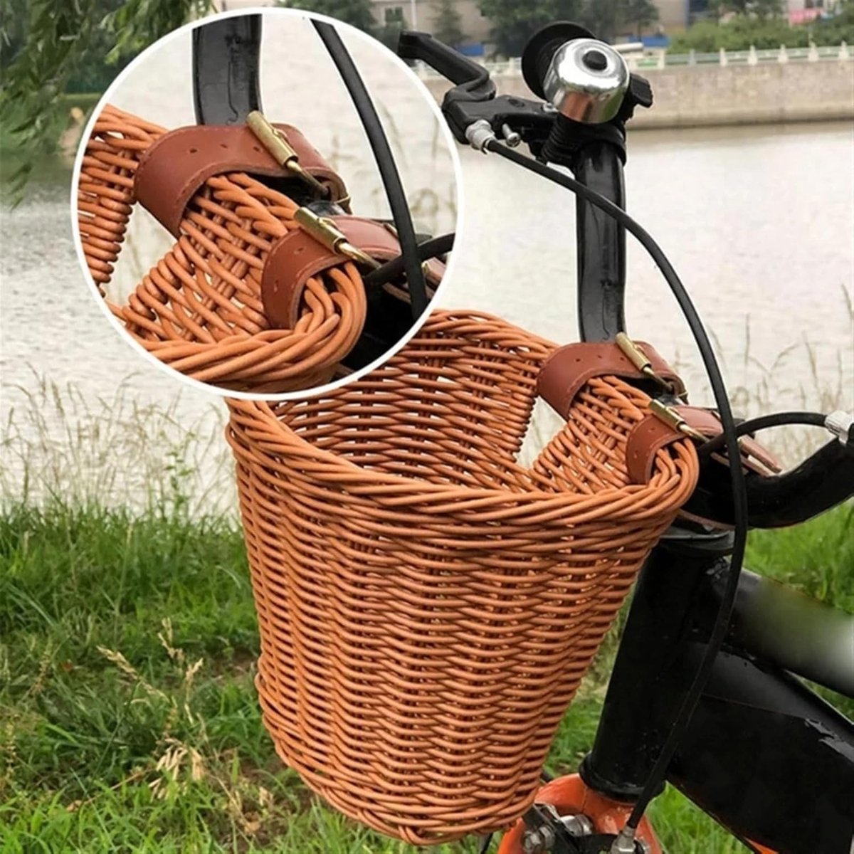 Fietsmand - Stuurmand Mandje - Spullen Vervoeren - Handgeweven Design - 21 x 15 x 15 cm - Zwart