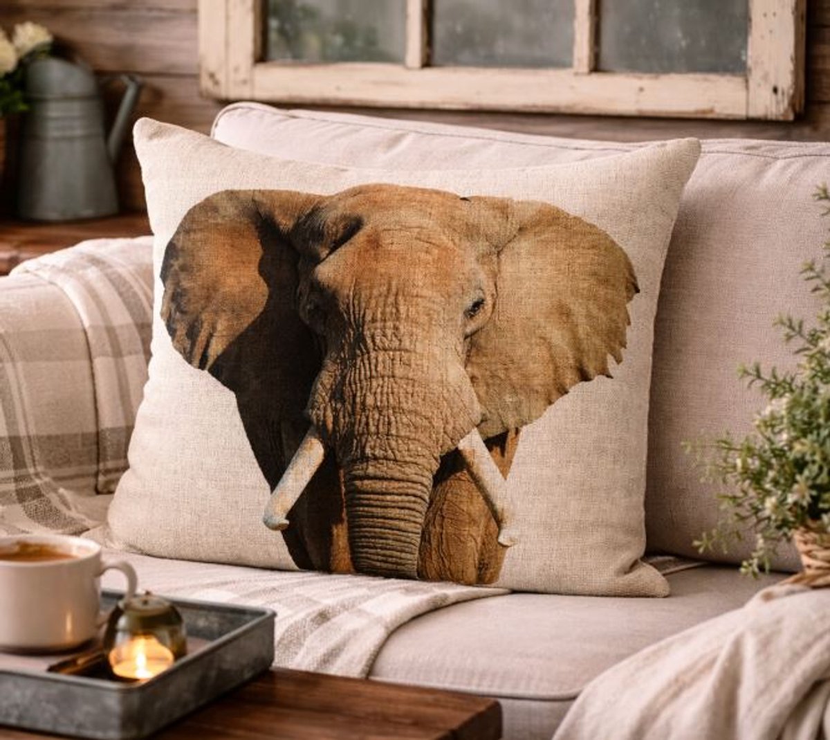 Dieren kussenhoes - Olifant - Fotoprint - Sierkussen - 45x45 cm