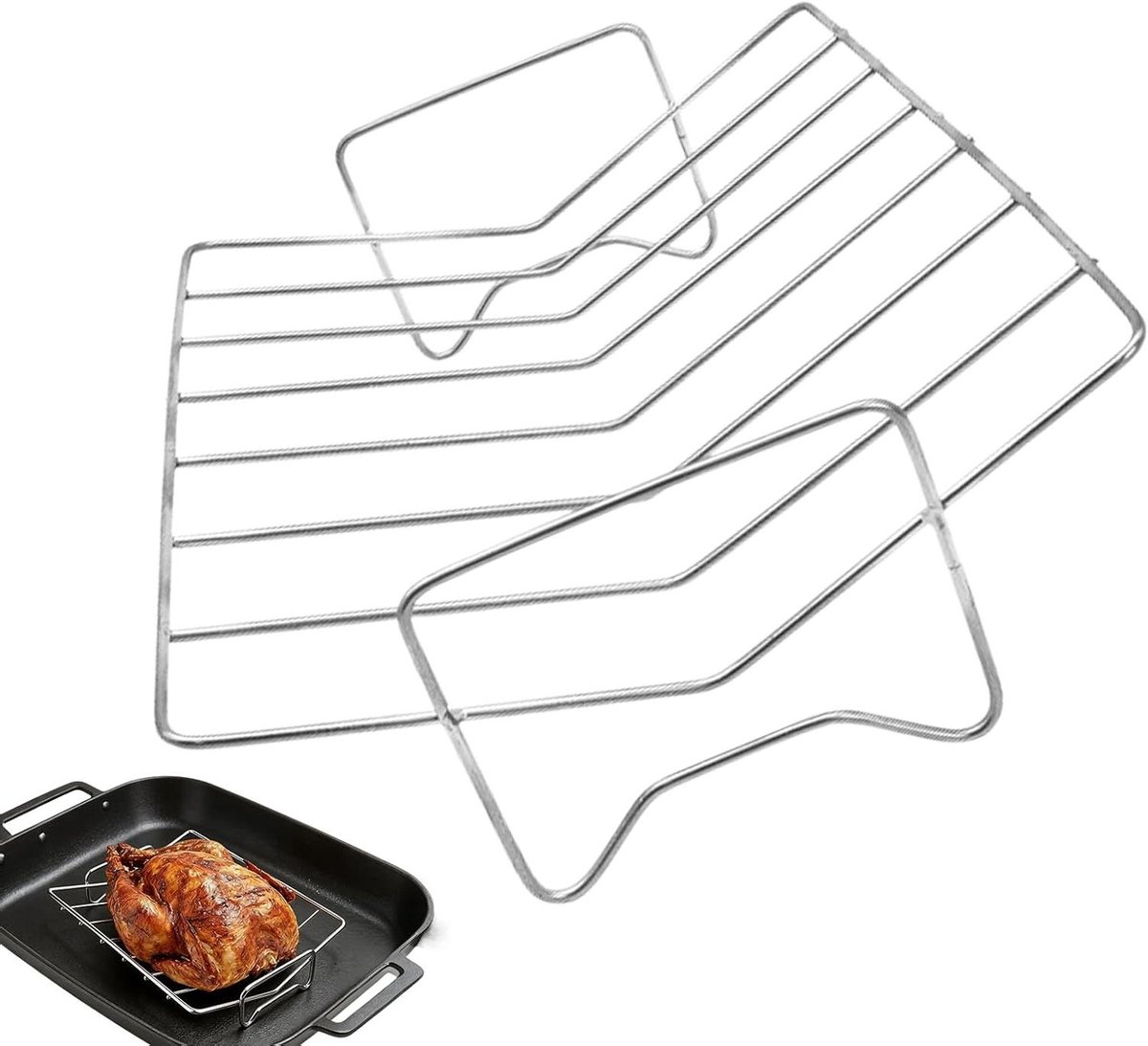 Braadrek V-Vorm Kalkoenstandaard Oven Vlees Grillen Roestvrij Staal 28.7x21x8cm Zilver