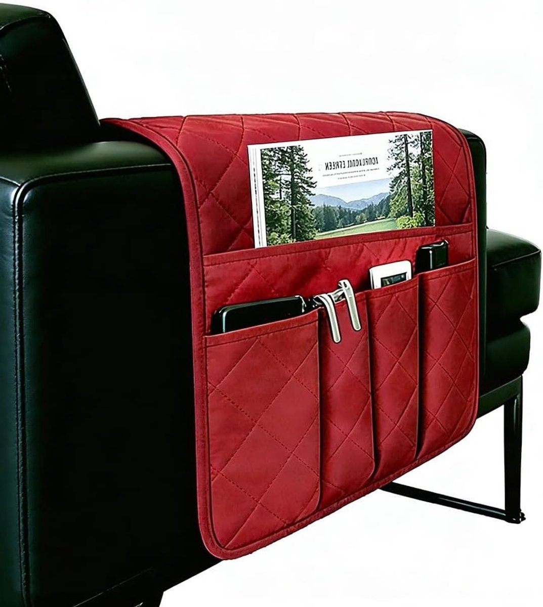 Praktische Organizer voor de Armleuning van de Bank met Opbergtas voor TV-afstandsbediening en Accessoires (Rood)