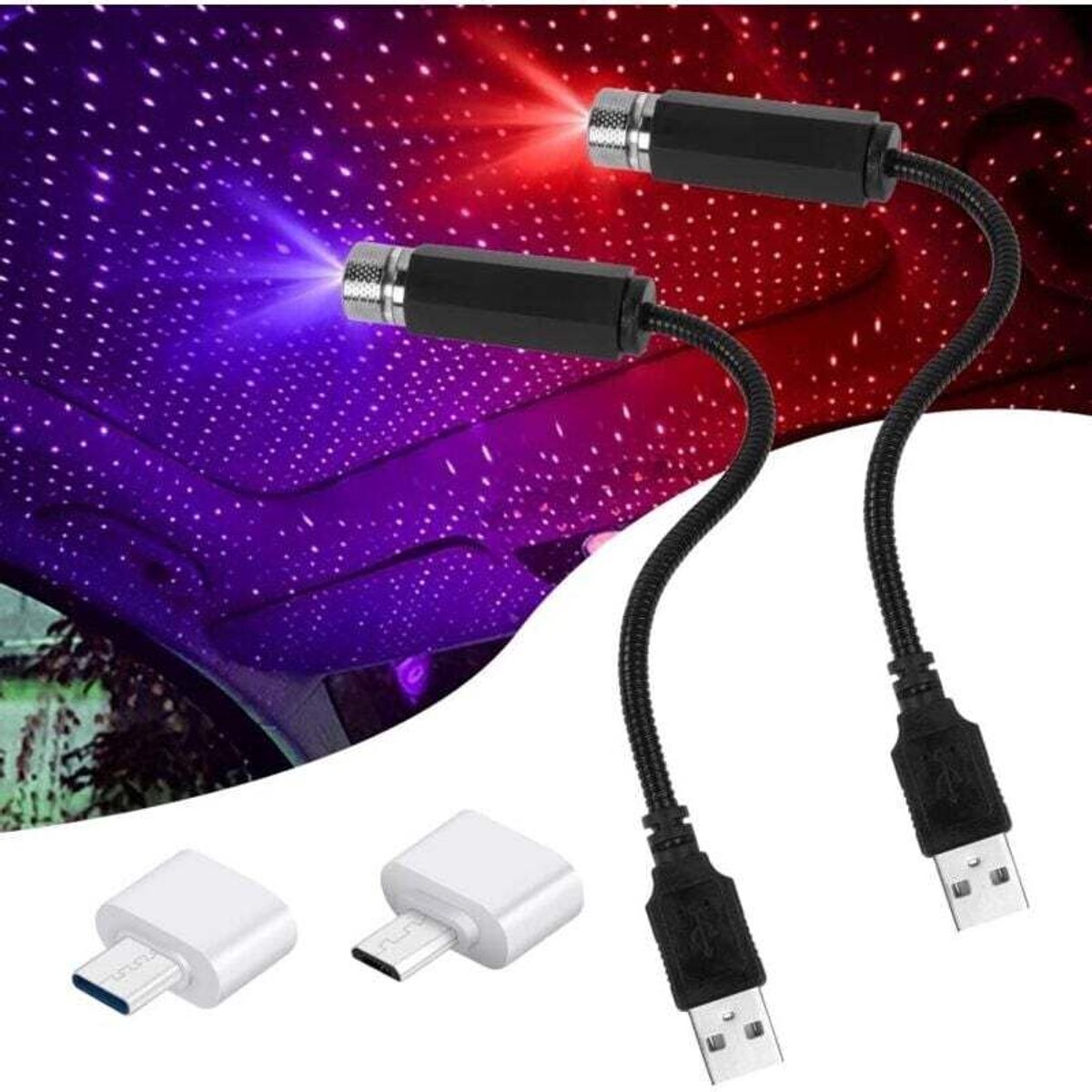 LED-sfeerverlichting, dubbele USB-plafondlamp geschikt voor sterrenhemeleffect, LED-nachtlampje geschikt voor projectie, meerdere instelbare rode standen, romantische USB-autolamp/feestverlichting.