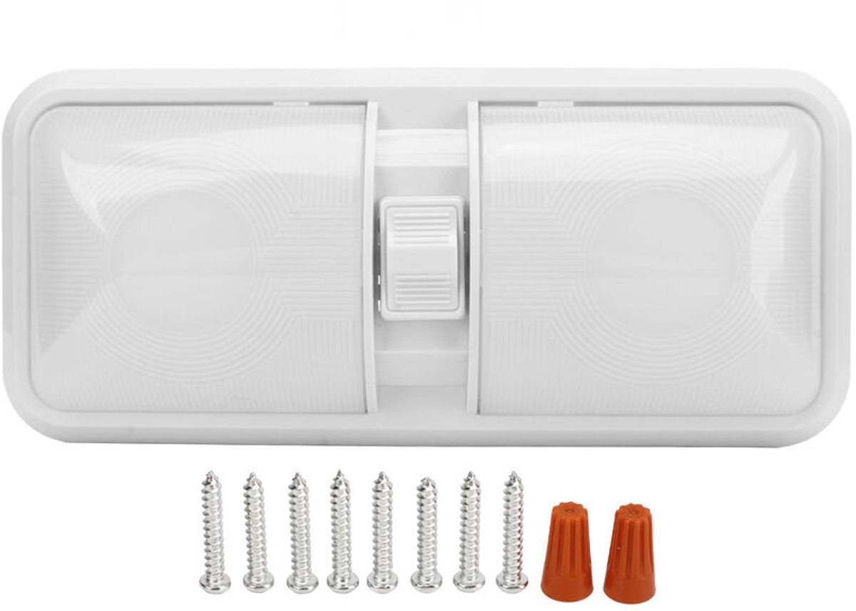12V LED-leeslampgeschikt voor binnen, geschikt voor campers, geschikt voor dubbele koepelschakelaar, dubbele lampenkap en ovale lens.