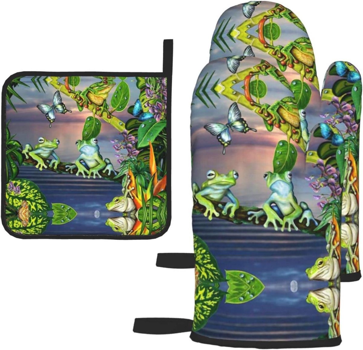 Ovenwanten Set - Keuken Handschoenen - Veilig Koken - Waterdicht Polyester - Drie Stuks - Groen