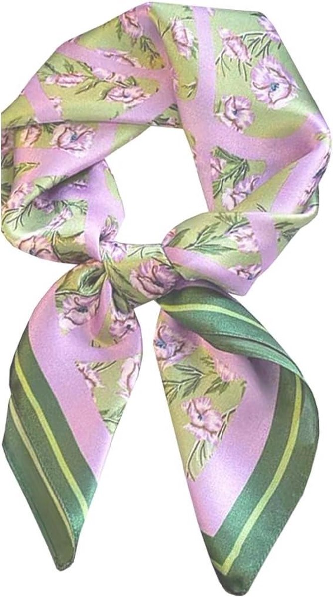 Zijden Sjaal Dames - Bandana Hoofddoek - Stijlvol Accessoire - Zacht Stofgevoel - 90 x 90 cm - Bloemenprint