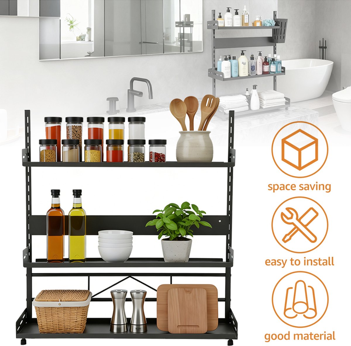 Keuken Kruidenrek - Kruidenrek Voor Op Het Aanrecht - In Hoogte Verstelbaar Kruidenrek Met 3 Niveaus - Kruidenopbergplank
