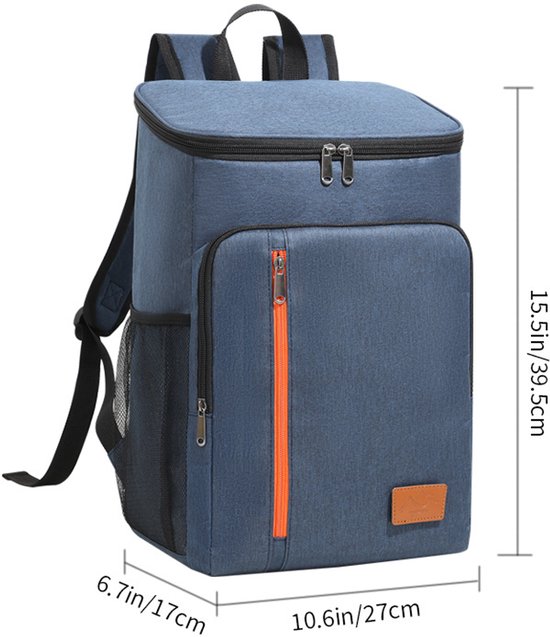 Kleine geïsoleerde rugzak – 20 L inhoud – Houdt de inhoud tot 12 uur lang warm of koud – Waterdichte rugzak met koelvak – Ideaal voor picknicks, kantoor, school, bouwplaatsen, kamperen en meer – blauw — afbeelding 2