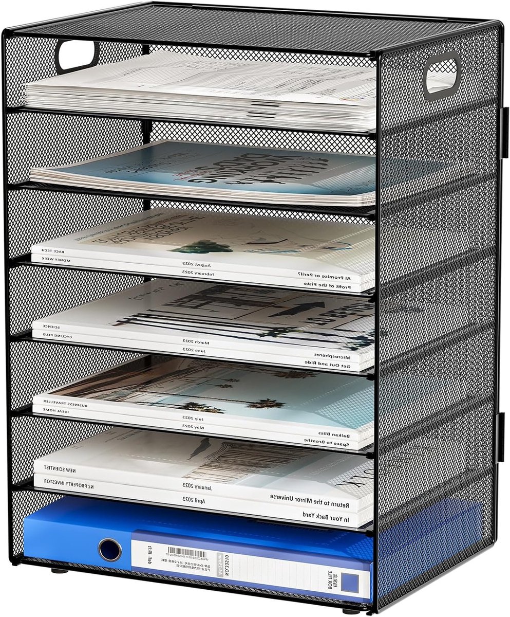 7 Compartimenten A4 Metalen Bureau Organizer voor Documenten, Bestanden en Tijdschriften, Zwart
