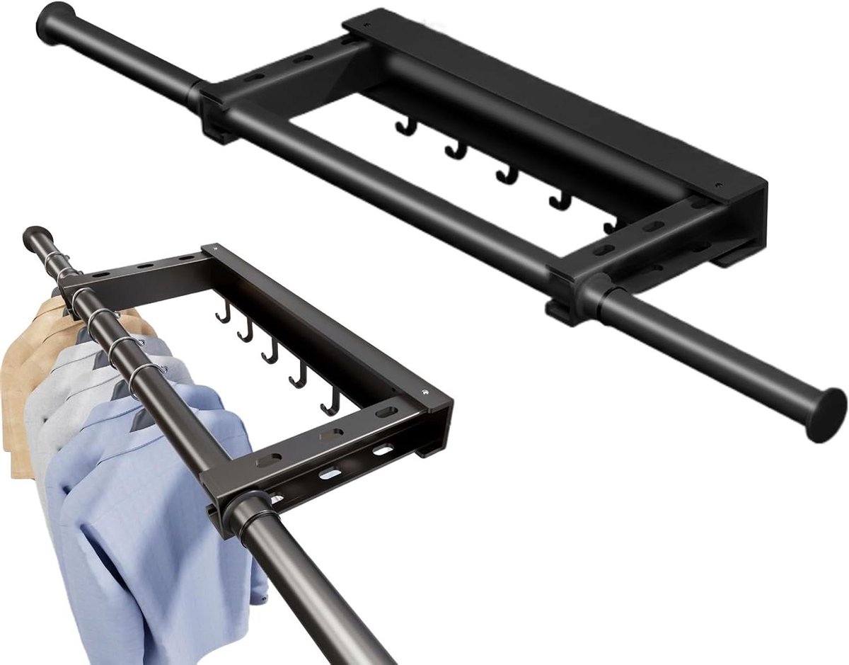 Wanddroger Kleding Wasrek Deur Efficiënt Drogen Gereedschapsloze Montage 58-105 cm Zwart