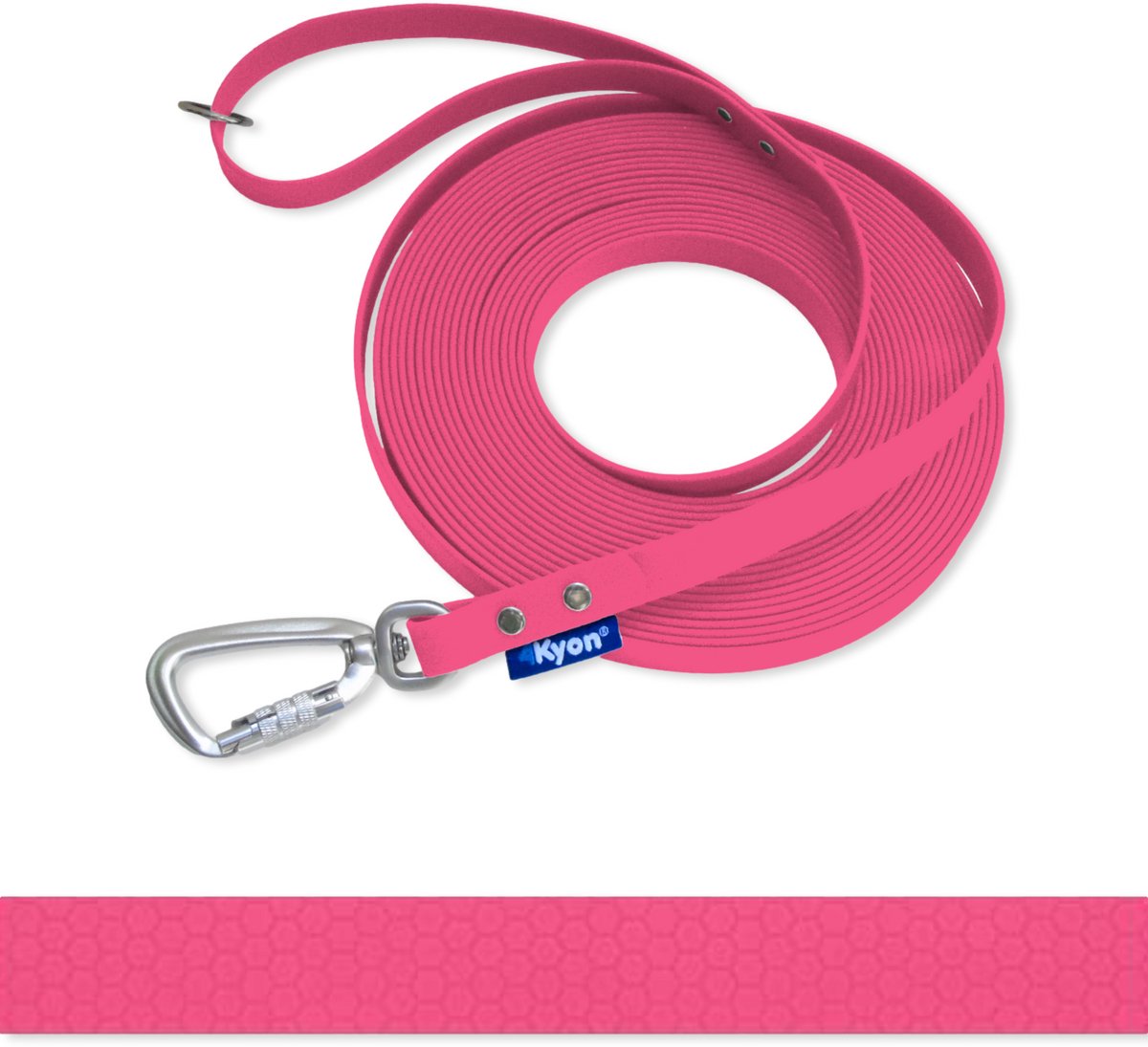 4Kyon | Anti-slip lijn - 10 meter lange Hondenlijn - Veilige Auto-Lock karabijn haak - Neon Roze - 16mm breed