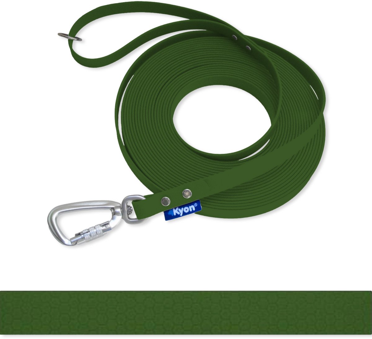 4Kyon | Anti-slip lijn - 10 meter lange Hondenlijn - Veilige Auto-Lock karabijn haak - Olijf groen - 16mm breed