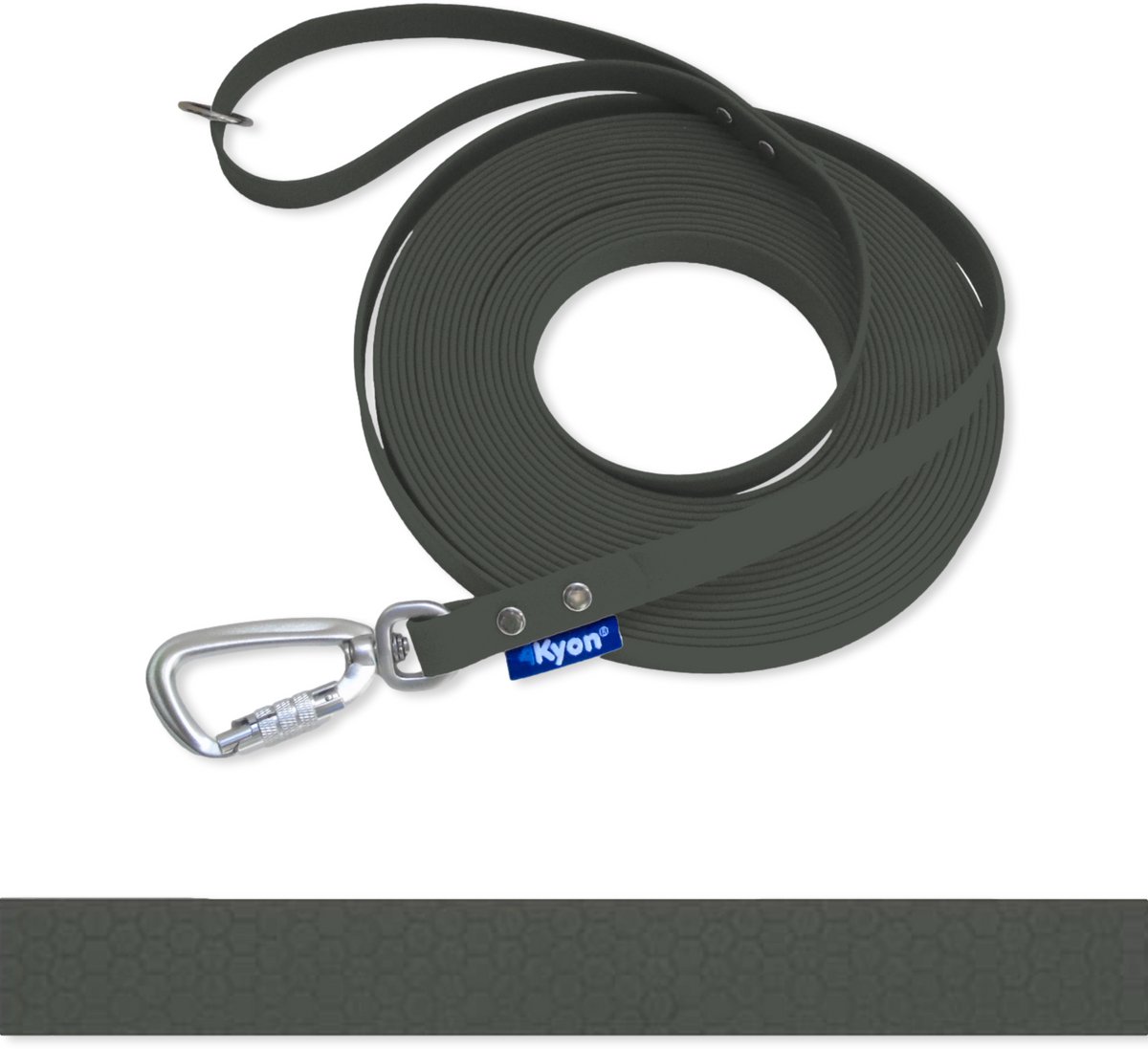 4Kyon | Anti-slip lijn - 10 meter lange Hondenlijn - Veilige Auto-Lock karabijn haak - Donkergrijs - 16mm breed