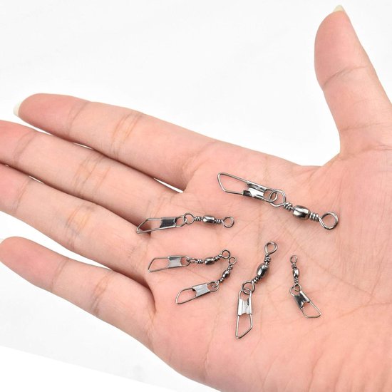 Vismaat Hoge Sterkte Visserijvat Swivel met Veiligheid Snap Connector Kit - Inclusief Interlock Snaps - Solid Barrel Swivel - Tackle voor Vissen - Maten 6 # 8 # 10 # 12 # 14 # (100 stuks) van Merkloos — afbeelding 3