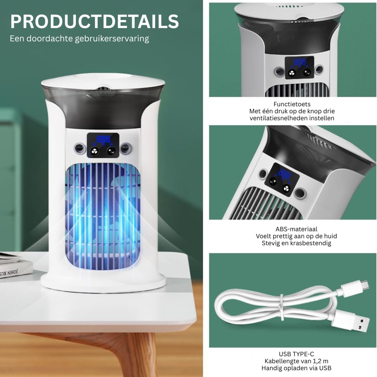 MKSS® Mobiele Airco Zonder Afvoerslang - Aircooler voor Slaapkamer - Draagbare Ventilator — afbeelding 7