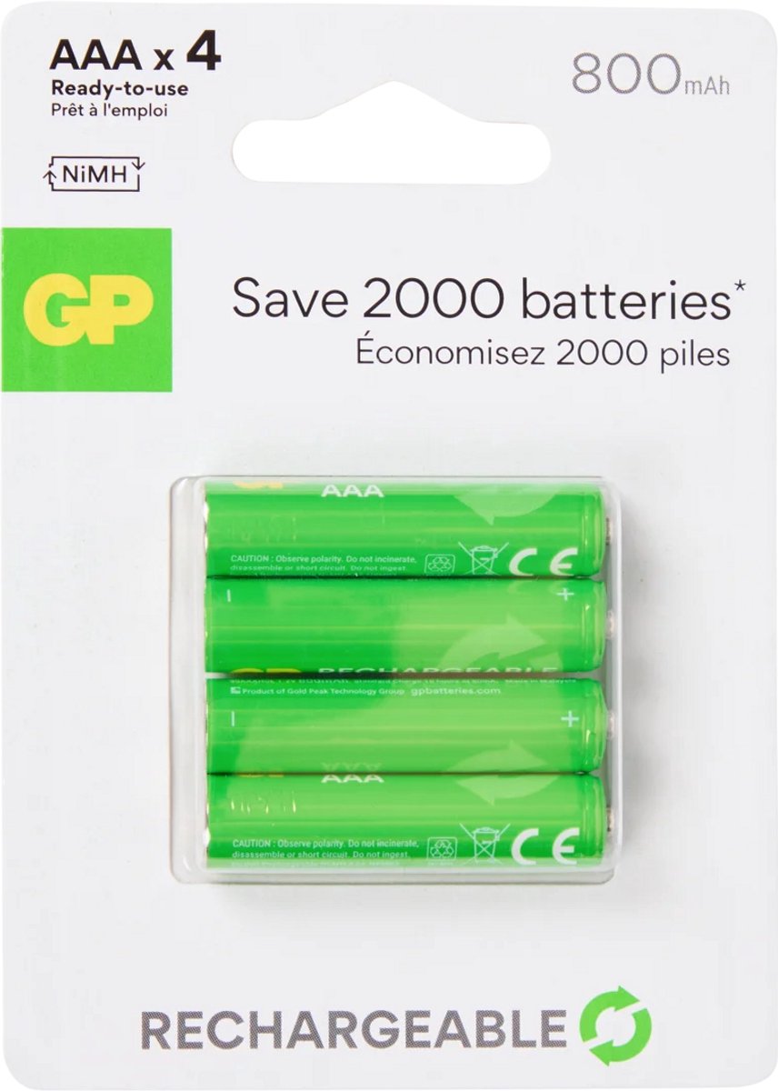 MOBZI Oplaadbare AAA Batterijen 4 Stuks 800mAh NiMH – Herlaadbare Potloodbatterijen voor Afstandsbediening Speelgoed Muis Toetsenbord Zaklamp Camera – Milieuvriendelijk 1.2V Rechargeable AAA Batteries 4 Pack