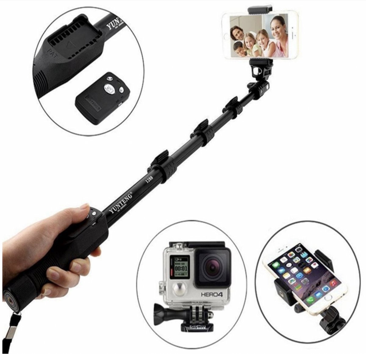 HiCHiCO® Telefoon Statief - Selfiestick Tripod 3in1 YUNTENG YT-1288 - Tripod Smartphone - Monopod Selfie Stok met Bluetooth afstandbediening, Monopod Selfie Stok - Monopod 3in1
