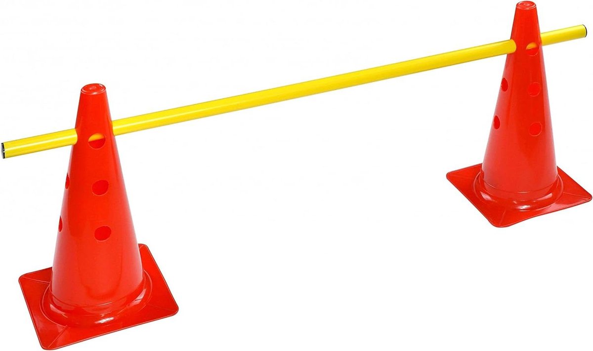 Steekhordenset Kegels - Trainingshorden Kegels - Voetbaltraining Verbeteren - Veelzijdig Bruikbaar - 38 cm Kegels 1m Stang - Rood Geel