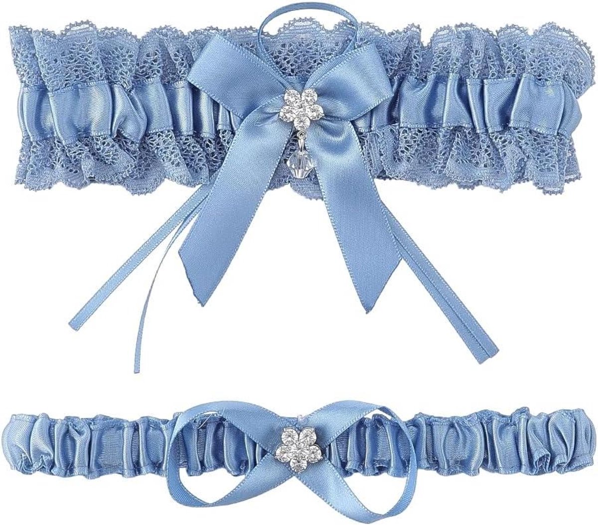 Bruid Kousenband Set - Trouw Accessoires - Bruiloft Decoratie - Met Strass Bloem - 2 Stuks - Blauw