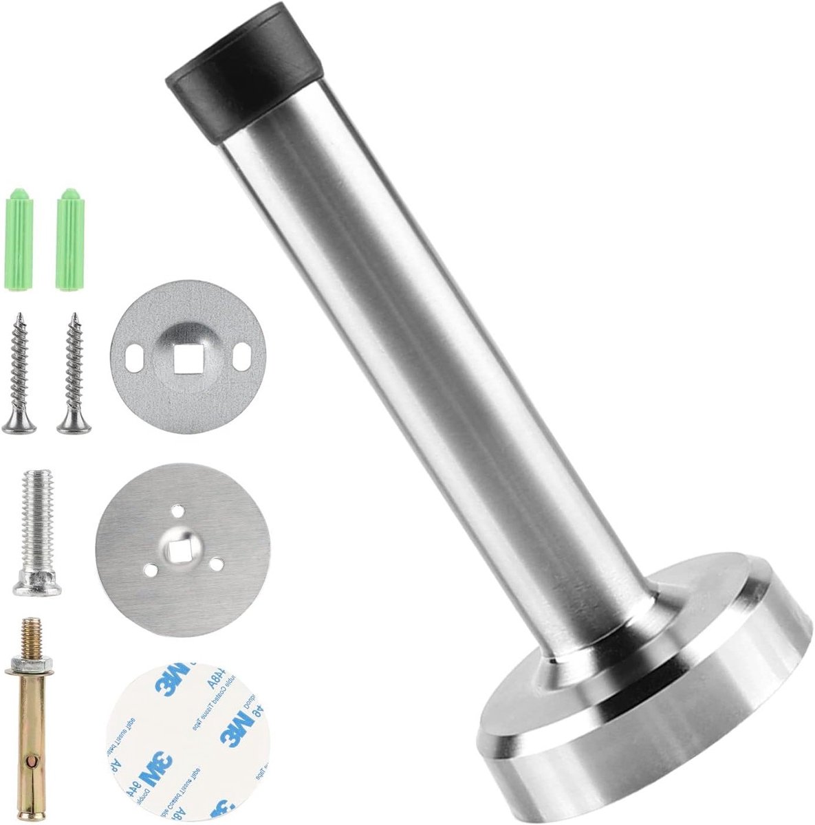 SnelShoppen - RVS Wanddeurbuffer, 12 cm, Muurbevestiging, Zelfklevend, Geluiddempende Deurbuffer voor Thuis, Kantoor en Meer