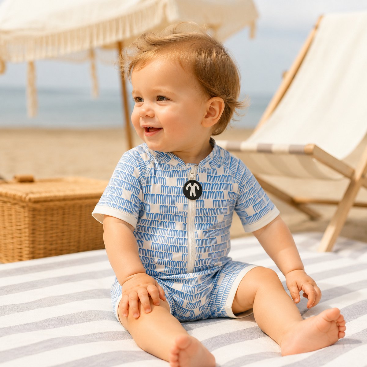 Ducksday zwempakje voor baby en peuter - unisex - eendelig - met rits - UV-werend UPF50+ - Manta - Blauw - 2 jaar