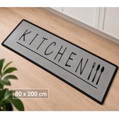 Keukenloper Kitchen - Grijs - 80x200 cm - Vloerkleden - Keuken Tapijt - Keukenmat - Loper Tapijt - Loper Vloerkleed