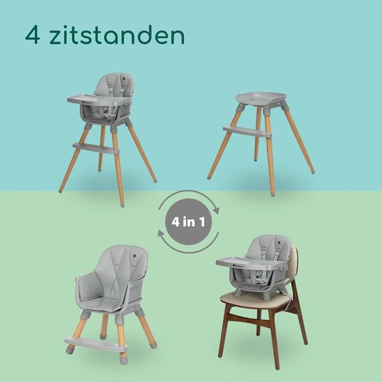 Kinderstoel - Groei Stoel - Aan Tafel Zitten - 4 Zitstanden - 9-60 kg - Grijs — afbeelding 3