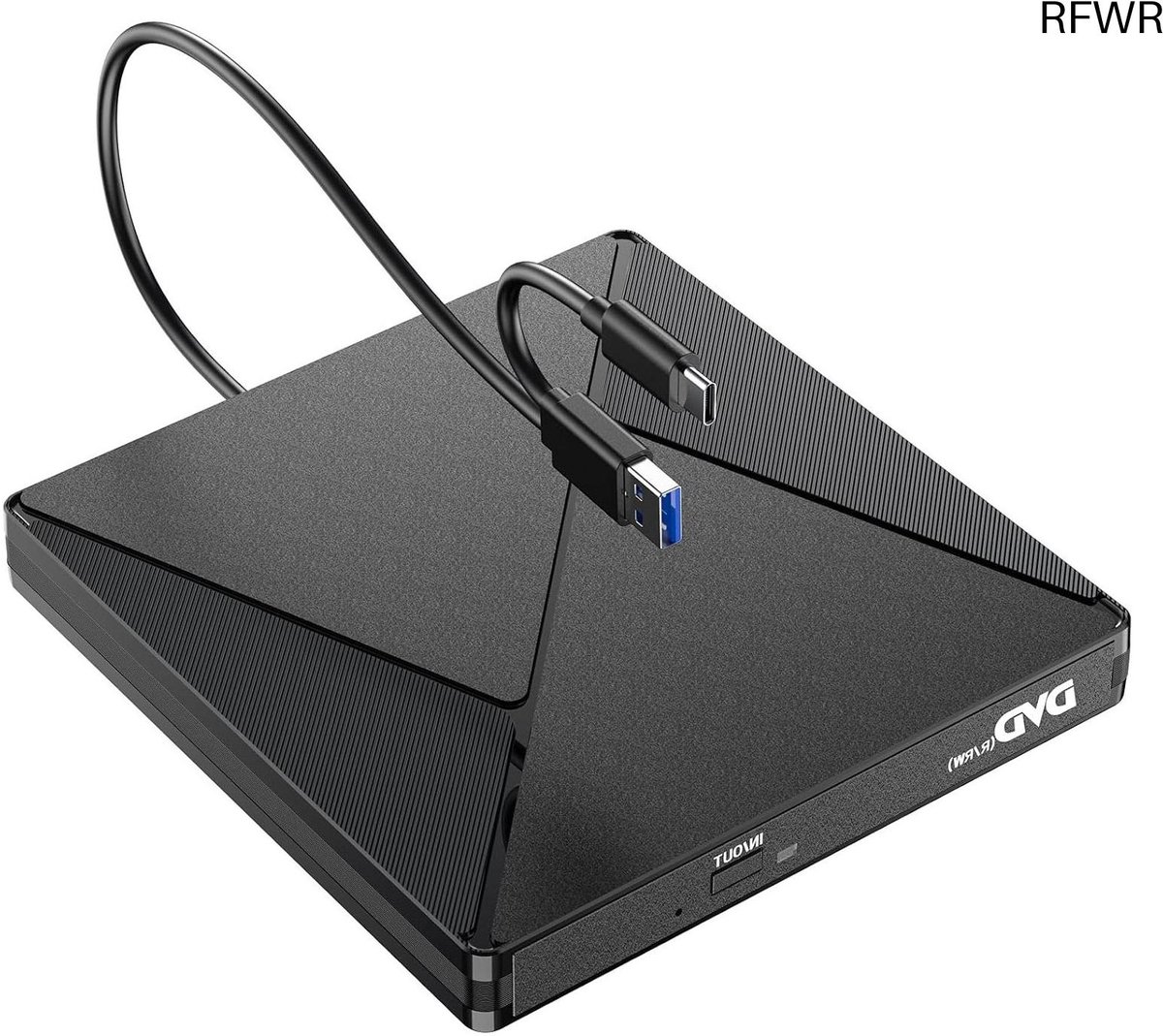 Externe schijf - Draagbare CD/DVD - Bestanden branden - Dubbele USB-C/A - Ultra dun - Zwart