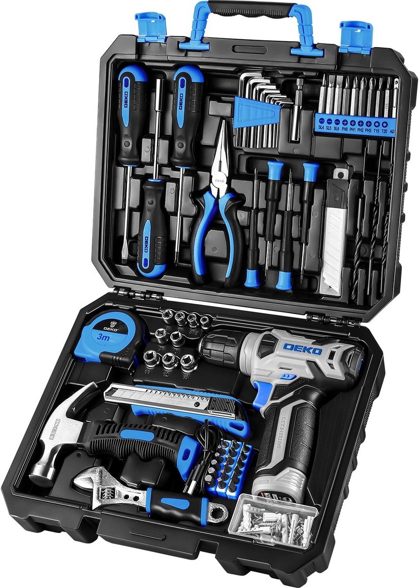 Gereedschapskoffer met Boor - Complete Set - Klusjes Thuis - 126 Delig - 31 x 26 x 10 cm - Blauw