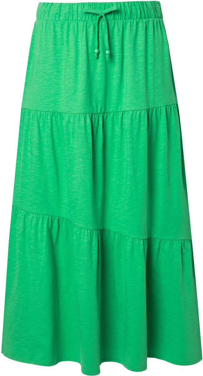 Ulla Popken - Dames - Jersey maxi-rok volantlaagjes A-lijn elastische tailleband - Grasgroen - Maat 62+