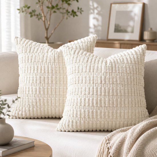 BOTC Kussenhoes 45x45cm - Set van 2 - 100% polyester - effen kleur - Beige