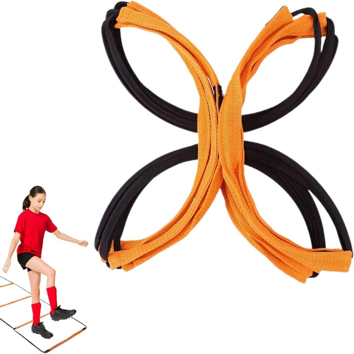 Trainingsladder Inklapbaar - Agility Ladder - Sport Prestaties Verbeteren - Verstelbare Rooster Afstand - 16 Roosters - Oranje Zwart