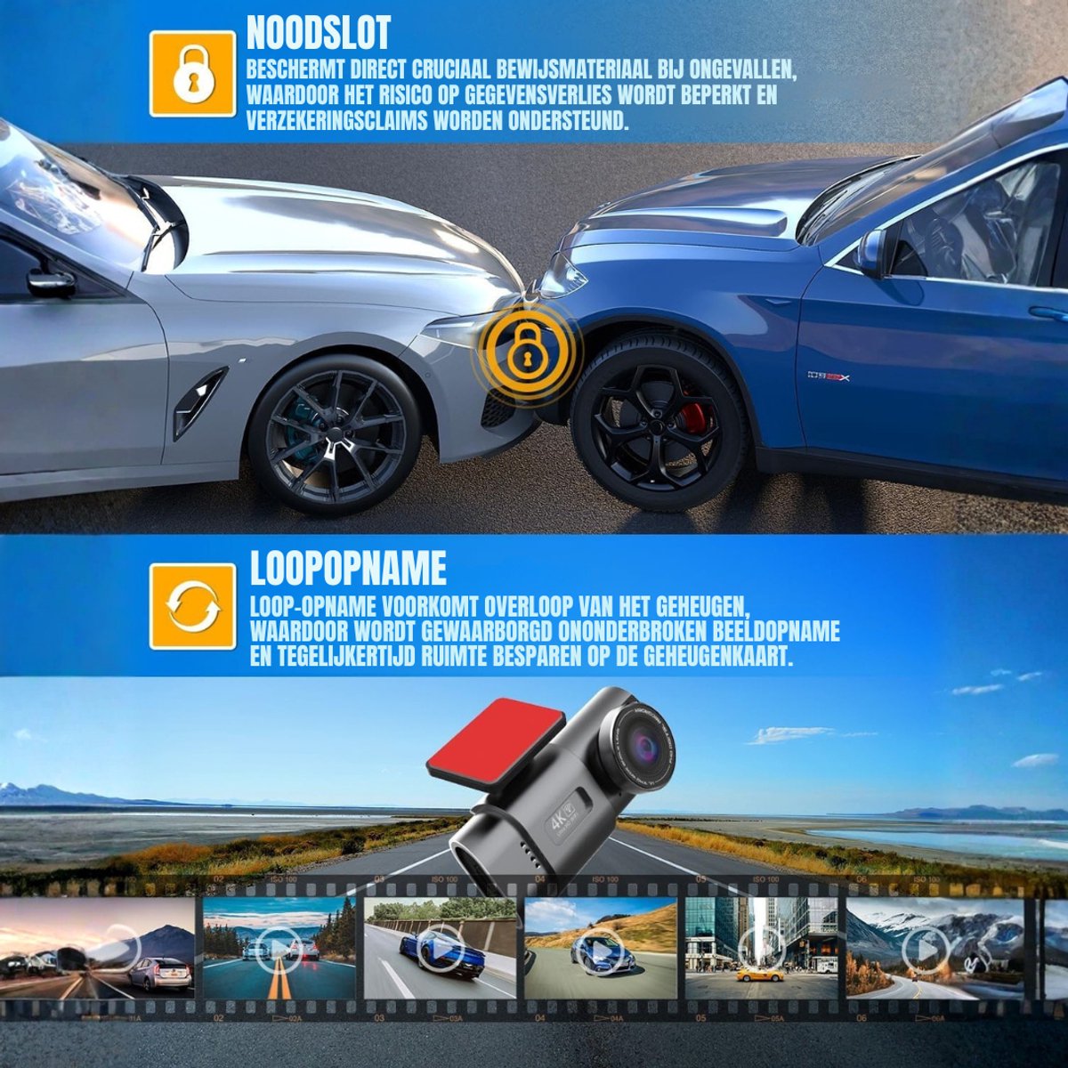 TIM® Dashcam voor Auto Voor en Achter - Dashcam - Zwart - 3cm x 6cm x 3cm – foto 5