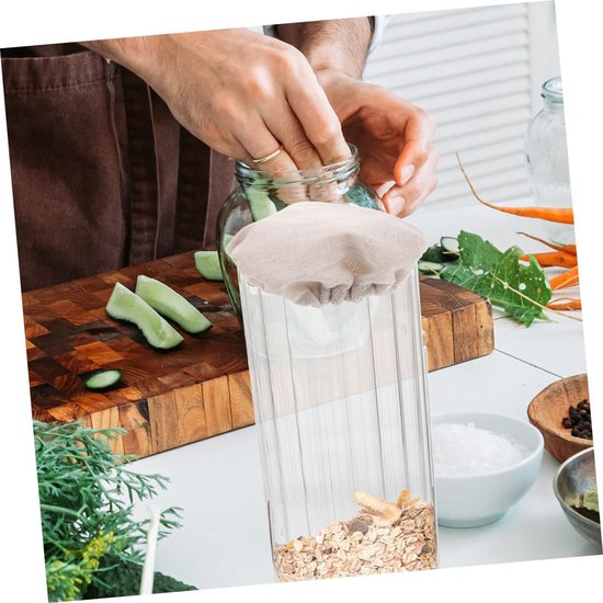 Stoffen Deksel Voor Potten - Herbruikbare Fermentatie Hoezen - Zuurdesem Starter Maken - Ademend Ontwerp - 9 x 9 cm — afbeelding 2